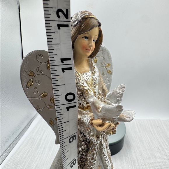 Angel Figurine holding a dove shimmering gold and silver design 12” tall - Picture 12 of 14